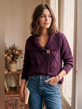Shannon Irish Woollen Mills Celtic Purple Cableknit Wool Sweater